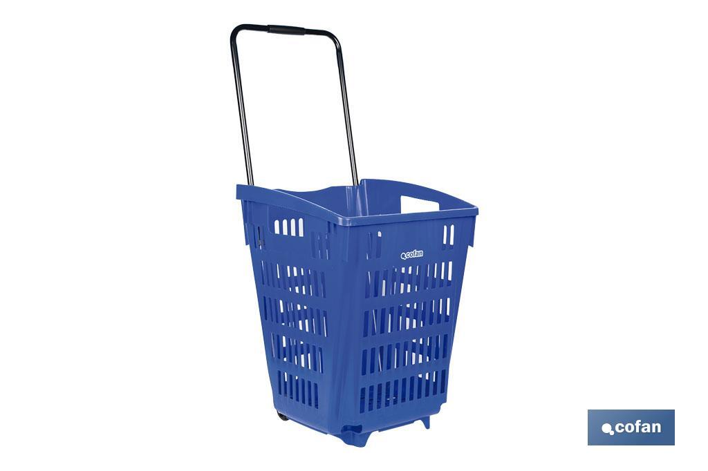 Carrito de la compra | Cesta de compra con 2 ruedas | Asa telescópica | Capacidad: 52 litros | Color: azul | Medidas: 39 x 39 x